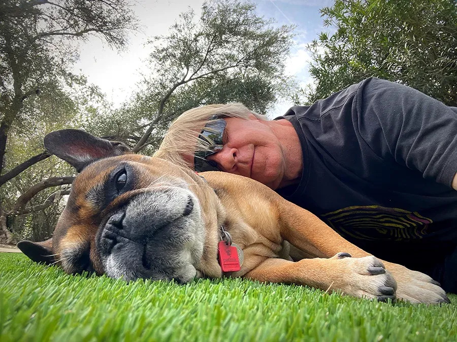 Keith Alstrin with Dusty the French bulldog